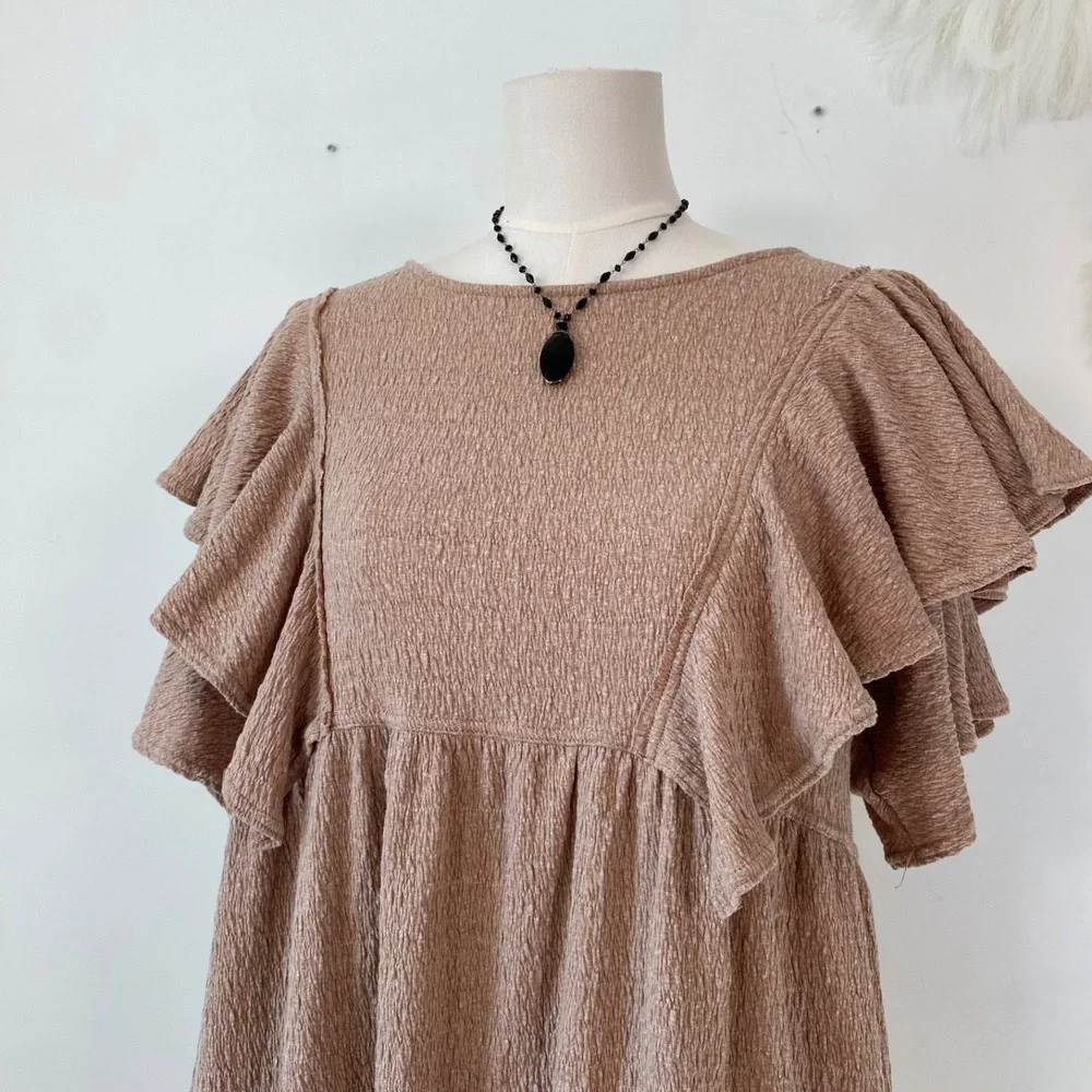 Free People Beach‎ Womens Delia Ruffle Mini Dress Size M Boho Country Cowgirl